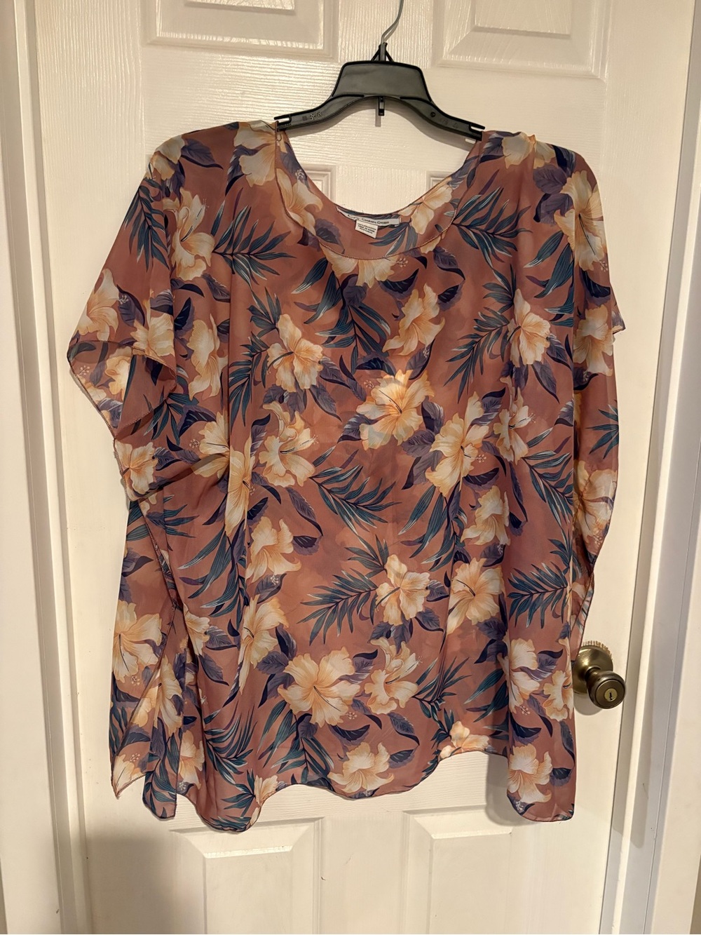 Sheer Floral Blouse in Mauve Pink with Cream Blooms